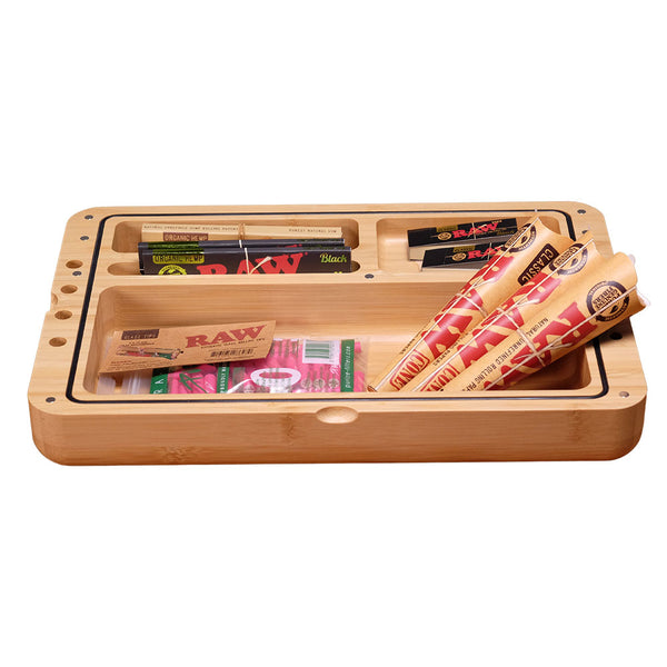 Paquete RAW Spirit Box: bandeja rodante todo en uno hecha de madera que incluye papeles, conos, puntas y filtro purificador